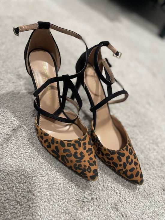 Christian Siriano Shoes - Christian Siriano Leopard Print Pointed-Toe Ankle-Strap Heels - Black & Brown